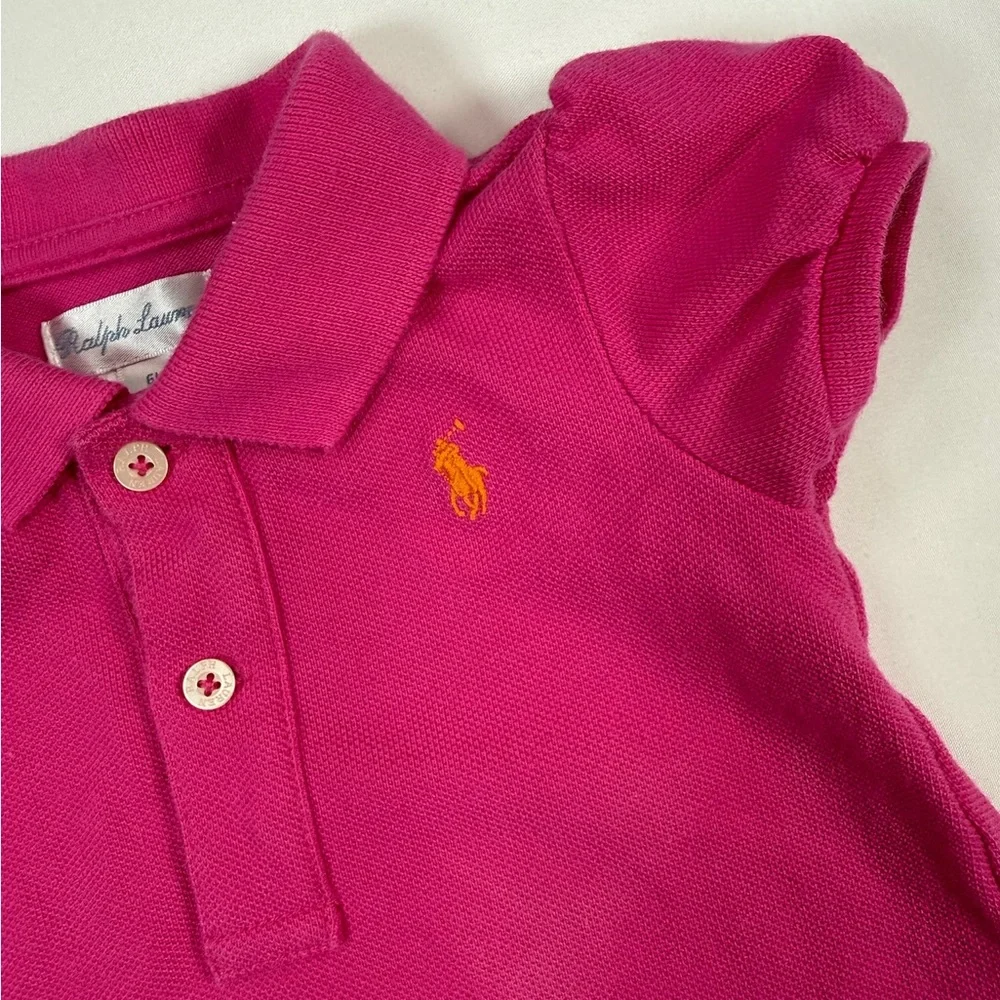RALPH LAUREN Baby Girls’ 100% Cotton Hot Pink Polo Dress Preppy Academia Size 6M